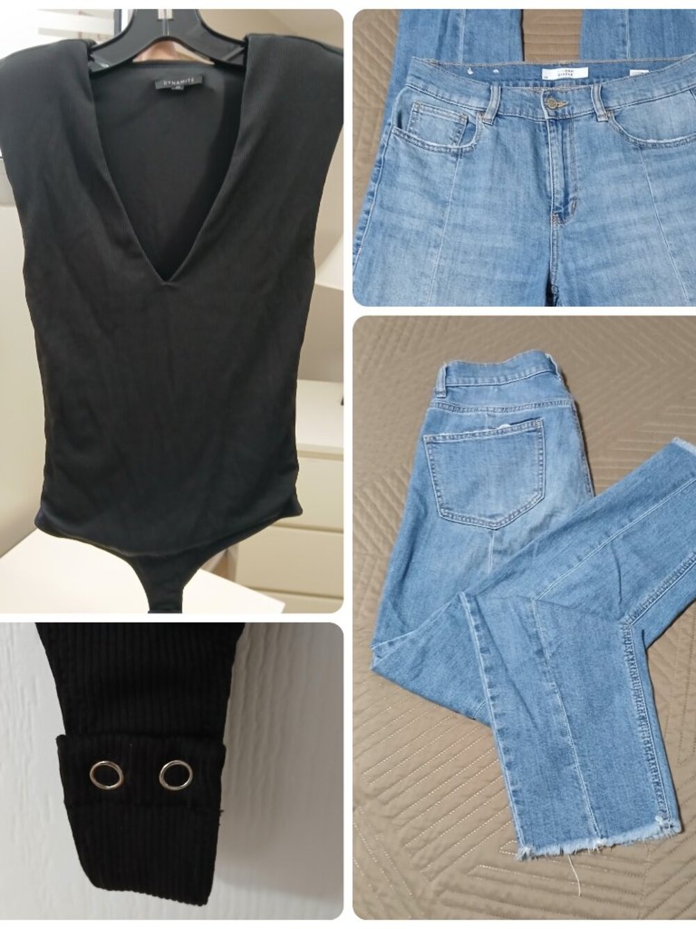 Dynamite Sleeveless Black Bodysuit,Small With Cropped Jeans, 28/25 inseam Bundle